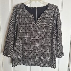 Talbots Black and White Plaid Blouse Size Large